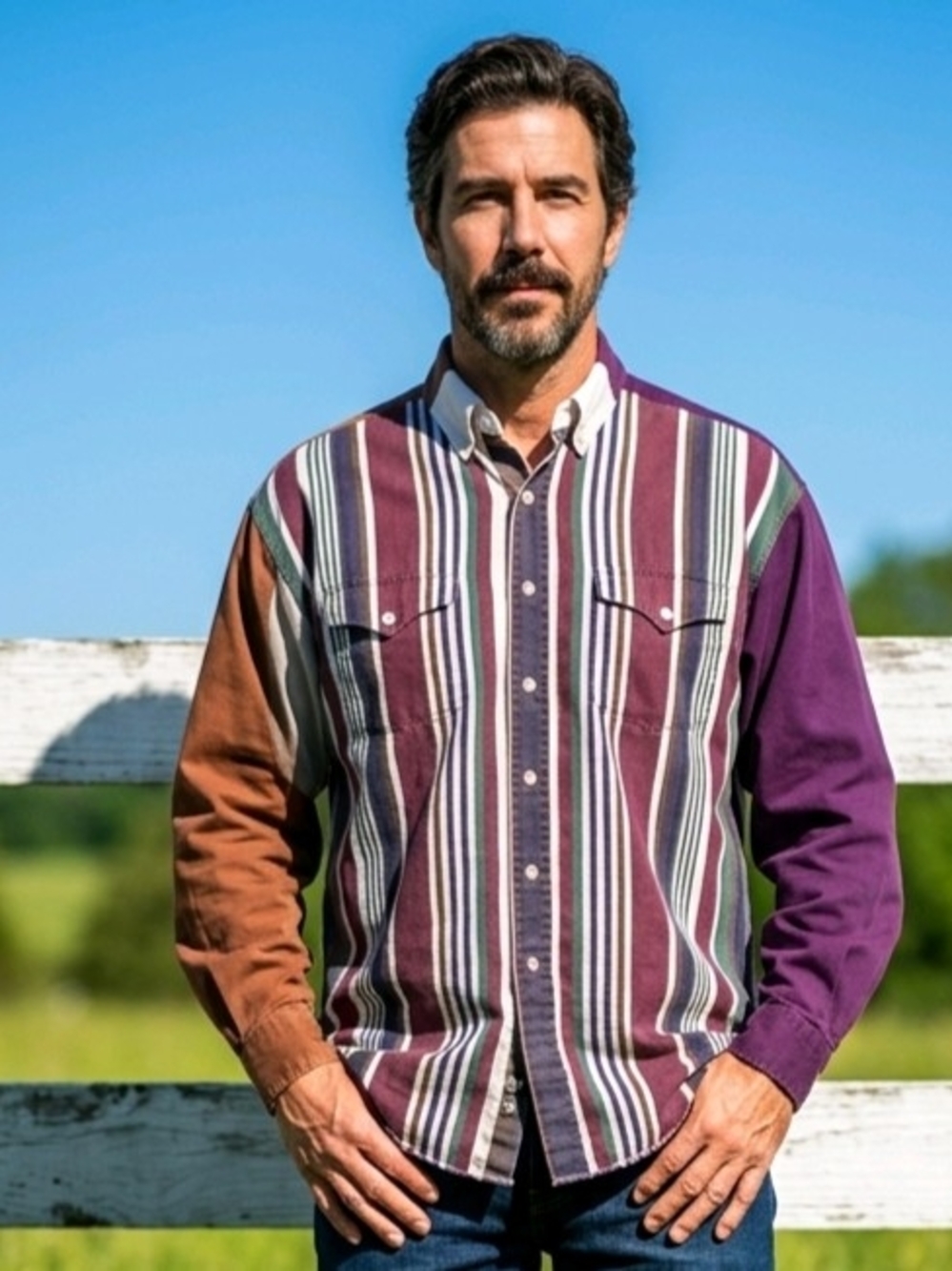 Vtg Panhandle Slim Western Button-Down Shirt Vertical Colored Stripes 17.5 X 36